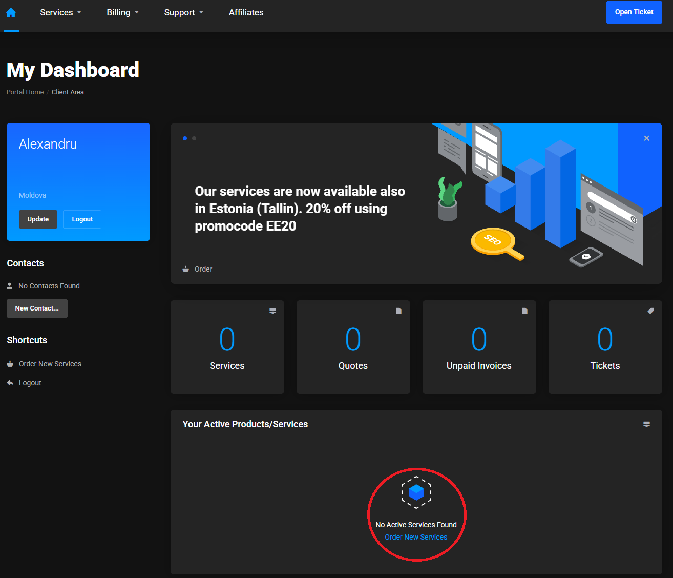 WeaselCloud client area