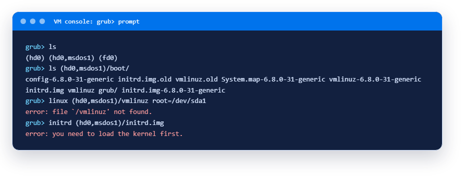 Приглашение grub и ошибка пути без /boot