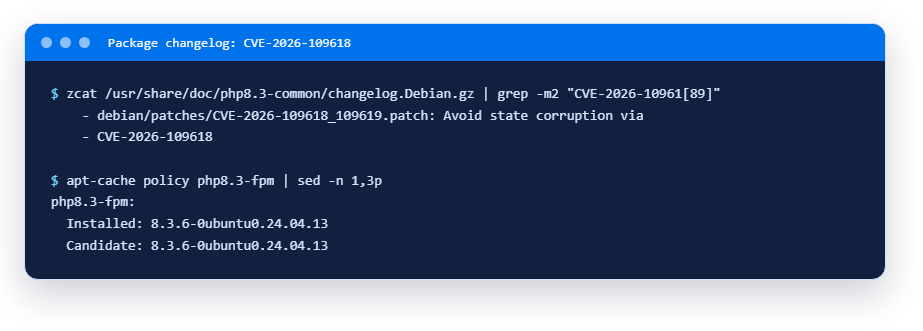 Package changelog: CVE-2026-109618