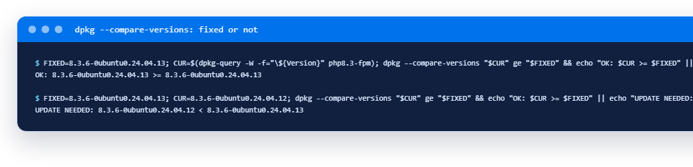 dpkg --compare-versions: fixed or not