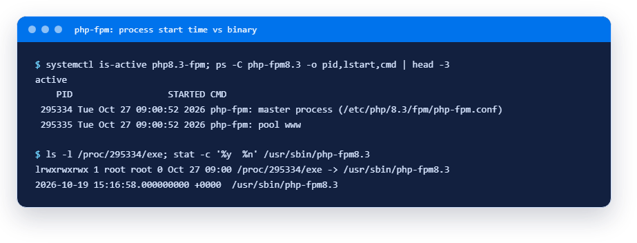 php-fpm: время запуска процесса и файла