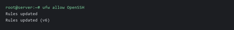 Terminal: ufw allow OpenSSH opens port 22 before enabling the firewall