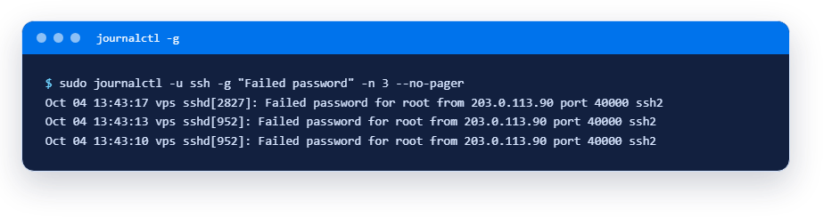 Text search with -g: Failed password