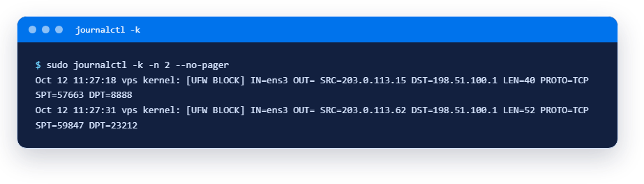 Сообщения ядра: отказы фаервола UFW BLOCK