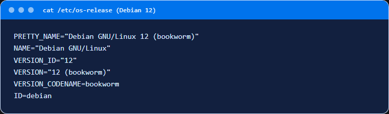 Пример вывода cat /etc/os-release на Debian 12